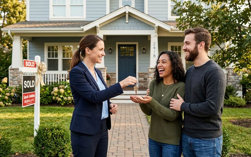 Homeowners receiving keys with renovation loan and warranty assistance
